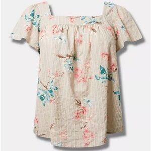 Torrid Clip Jacquard Square Neck Flutter Sleeve Pop Over Top | Size XL